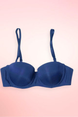 Navy Blue seamless strapless push-up bra.