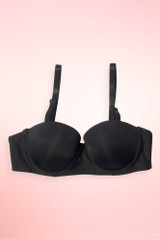 Black seamless strapless push-up bra.