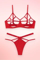 Vina Red Strappy Open Cup Bra and Panty Lingerie Set
