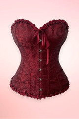 Doris Burgundy Jacquard Floral Brocade Corset Top