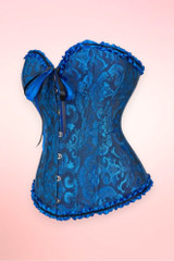 Doris Royal Blue Jacquard Floral Brocade Corset Top