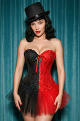Doris Harlequin Black Red Jacquard Corset Top