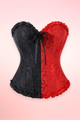 Doris Harlequin Black Red Jacquard Corset Top