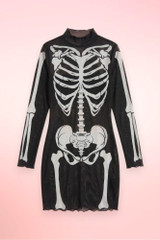 Flat lay of a black sheer mesh long sleeve mini dress