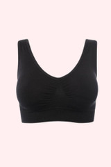 black yoga moisture wicking padded seamless bra  actual product picture on a mannequin front view 
