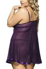 Millie Purple Lace Push-up Padded underwire Sheer Flyaway Babydoll PLUS