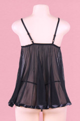 black babydoll dress actual product photo on a mannequin back view