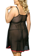 Josie Baby Pink Black Lace Sheer Babydoll Plus Size