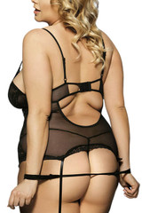 Marla Black Plus Size Lace Cami Garter Lingerie Set