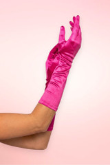 Fuchsia Pink Satin Long Opera Gloves.