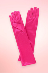 Long Fuchsia Pink Satin Gloves 14 Inches
