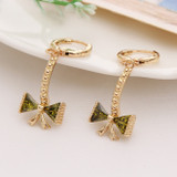  Green Bow Cubic Zirconia Crystal Rose Gold Plated Retro Vintage Earring