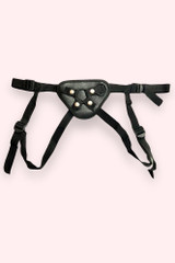 Adjustable Harness Strap for Strap-on dildos in black laid flat