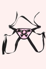 pink strap on harness with straps with straps spread out