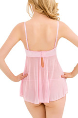 Lena Baby Pink Satin Lace Empire Babydoll