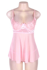 Lena Baby Pink Satin Lace Empire Babydoll Plus Size