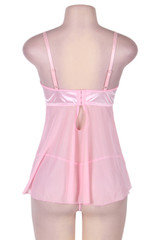 Lena Baby Pink Satin Lace Empire Babydoll Plus Size