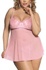 Lena Baby Pink Satin Lace Empire Babydoll Plus Size