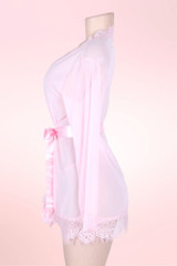 Carol Plus Size Pink Robe Lace Trimmed Kimono actual product picture on a mannequin side view 