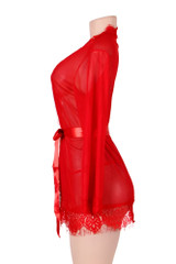 Carol Red Sheer Lace Kimono Lingerie