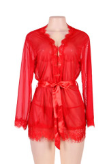Carol Red Sheer Lace Kimono Lingerie
