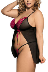 Rosie Pink Black Open Front Babydoll Plus Size