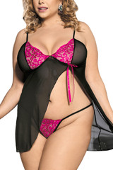Rosie Pink Black Open Front Babydoll Plus Size
