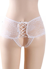 Donna White Plus Size Lace Crotchless Panty
