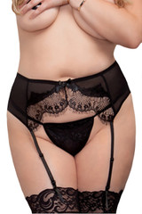 Blair Lace Black Plus Size Garter Belt Set with Thong