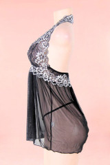 Ada Black Plus Size Nighties Babydoll Lingerie  actual product picture on a mannequin quarter side view 