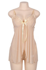 Beige Lucia Embroidered Open Front Babydoll Plus Size