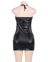 Malory Vinyl Halter Fishnet Choker Strappy Bondage Dress