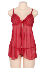 Lucia Red Embroidered Open Front Babydoll