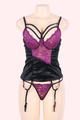 Edith Purple Lace Black Plus Size Camisole Garter Corset