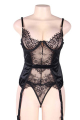 Sasha Black Eyelash Lace and Sheer Garter Cami Corset Plus Size