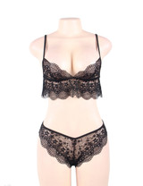 Black Charmaine Lace Bralette Cheeky Panty Set Plus