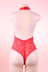 Zoe Halter Red Lace Teddy Bodysuit