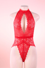 Zoe Halter Red Lace Teddy Bodysuit