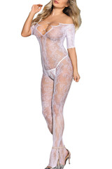 White Off Shoulder Floral Fishnet Body Stockings