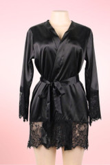Veronica Black Satin Robe Eyelash Lace