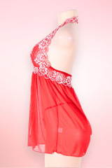 Red Ada Embroidered Halter Lace Babydoll
