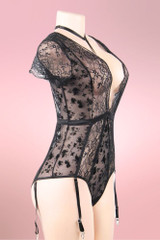 Jessa Plus Size Strappy Black Lace Teddy