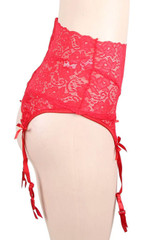 Gertie Red Lace Retro High Waist Garter Belt Thong Set