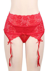 Gertie Red Lace Retro High Waist Garter Belt Thong Set