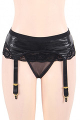Cassandra Vinyl Black Leather Plus Size Garter Belt