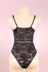 Teagan Black Satin Lace Bodysuit Teddy Lingerie