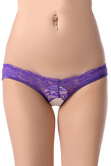 Mae Purple Lace Strappy Back Open Crotch Panty Plus Size