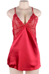 Gilian Red Satin Lace Sleep Chemise Plus Size