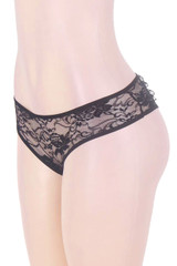 Joy Black Ruffle Lace Plus Size Crotchless Panty
