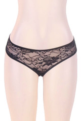 Joy Black Ruffle Lace Plus Size Crotchless Panty